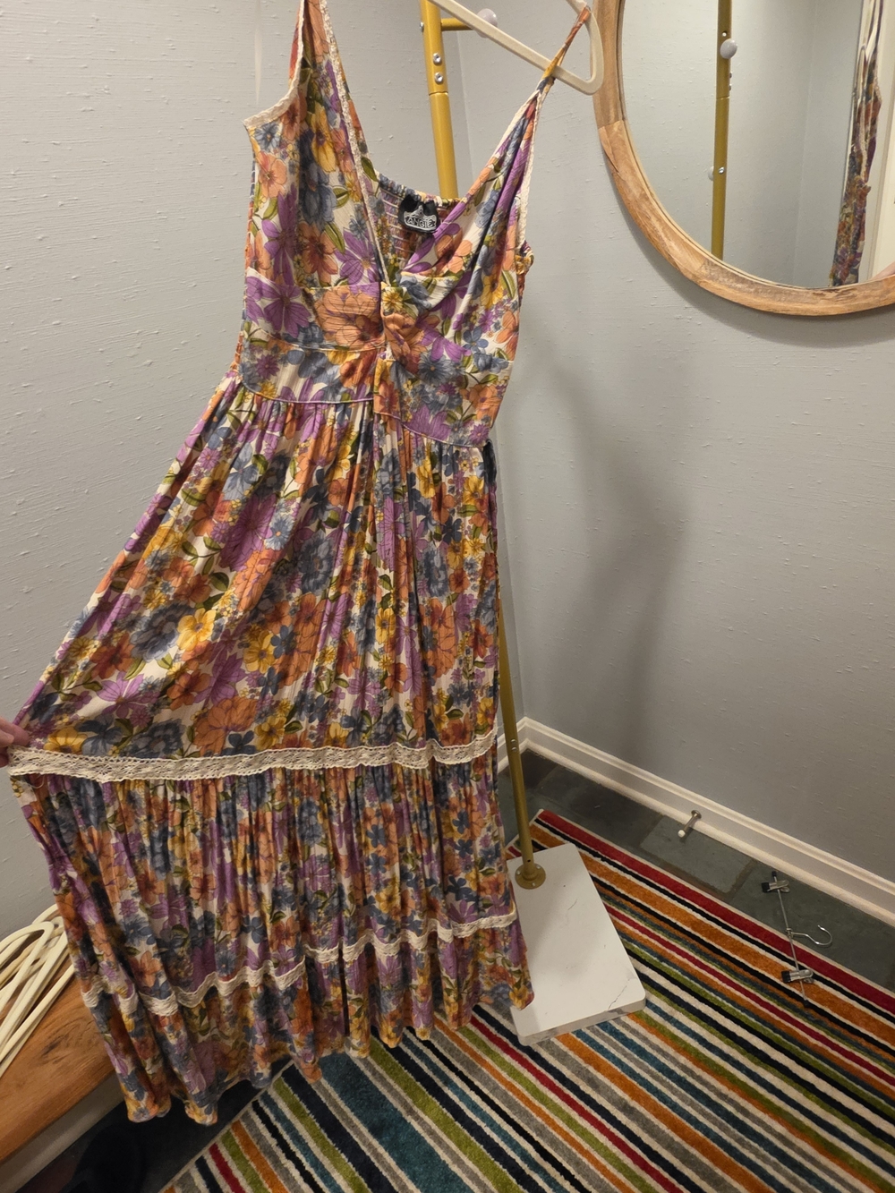 Floral Spaghetti-Strap Maxi Dress in Purple & Orange